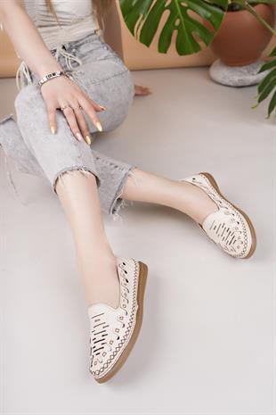 Mammamia D25YA 345 Kemik Hakiki Deri Delikli Kadın Ayakkabı