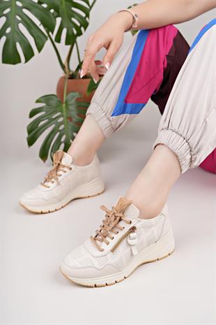 Mammamia D25YA 3495 Krem Hakiki Deri Kadın Ayakkabı