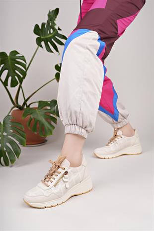 Mammamia D25YA 3495 Krem Hakiki Deri Kadın Ayakkabı