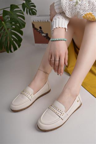 Mammamia D25YA 3590 Krem Hakiki Deri Kadın Ayakkabı