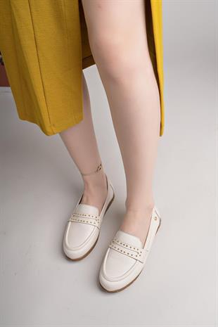 Mammamia D25YA 3590 Krem Hakiki Deri Kadın Ayakkabı