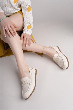 Mammamia D25YA 3590 Krem Hakiki Deri Kadın Ayakkabı