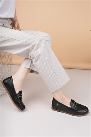 Mammamia D25YA 3590 Siyah Hakiki Deri Kadın Ayakkabı