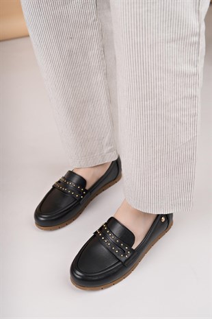 Mammamia D25YA 3590 Siyah Hakiki Deri Kadın Ayakkabı