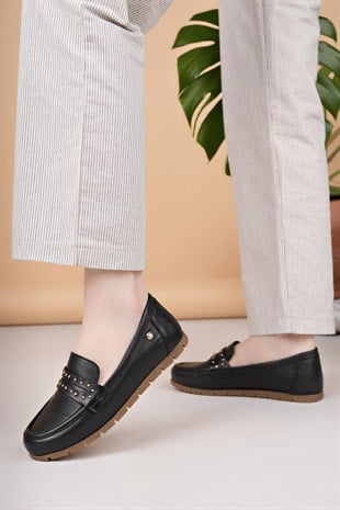 Mammamia D25YA 3590 Siyah Hakiki Deri Kadın Ayakkabı