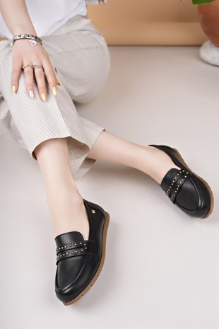 Mammamia D25YA 3590 Siyah Hakiki Deri Kadın Ayakkabı