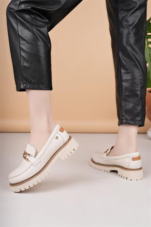 Mammamia D25YA 3695 Krem Hakiki Deri Maskulen Kadın Ayakkabı