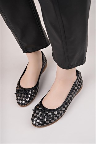 Mammamia D25YA 525 Siyah Platin Hakiki Deri Kadın Babet