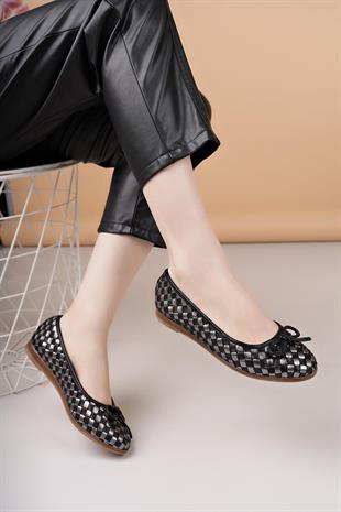 Mammamia D25YA 525 Siyah Platin Hakiki Deri Kadın Babet