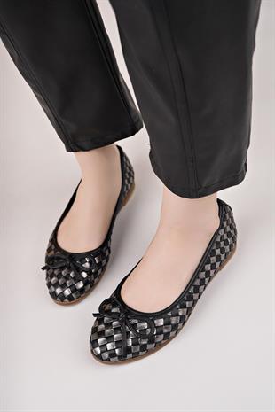 Mammamia D25YA 525 Siyah Platin Hakiki Deri Kadın Babet