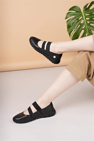 Mammamia D25YA 645 Siyah Hakiki Deri Delikli Kadın Ayakkabı