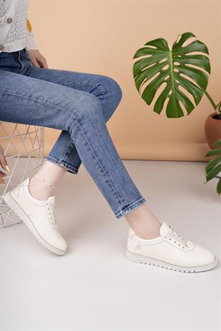 Mammamia D25YA 705 Kemik Hakiki Deri Bağcıklı Kadın Ayakkabı