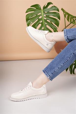 Mammamia D25YA 705 Kemik Hakiki Deri Bağcıklı Kadın Ayakkabı