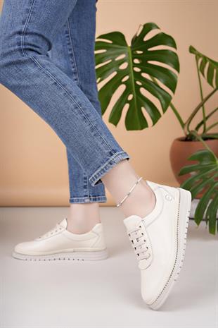 Mammamia D25YA 705 Kemik Hakiki Deri Bağcıklı Kadın Ayakkabı