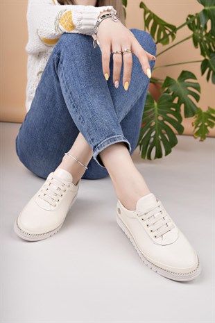 Mammamia D25YA 705 Kemik Hakiki Deri Bağcıklı Kadın Ayakkabı