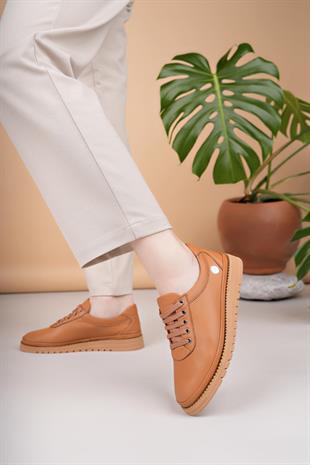 Mammamia D25YA 705 Taba Hakiki Deri Bağcıklı Kadın Ayakkabı