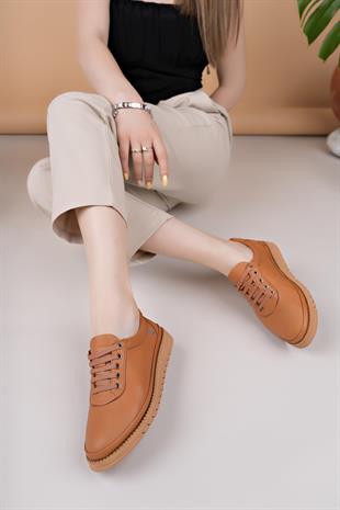 Mammamia D25YA 705 Taba Hakiki Deri Bağcıklı Kadın Ayakkabı