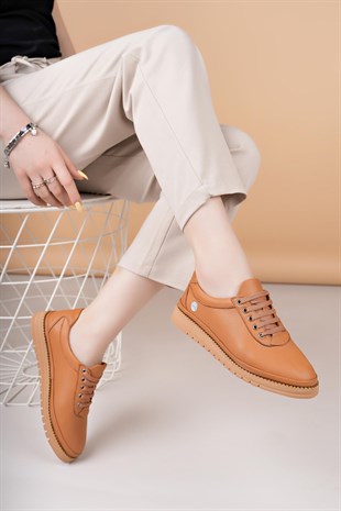 Mammamia D25YA 705 Taba Hakiki Deri Bağcıklı Kadın Ayakkabı