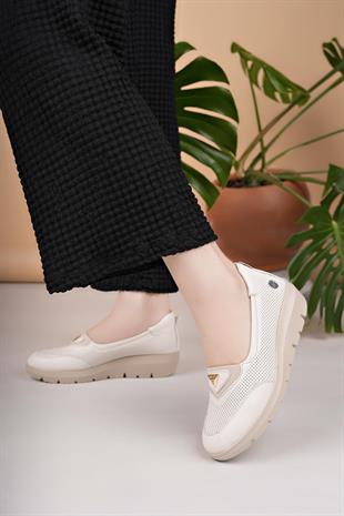 Mammamia D25YA 7450 Krem Hakiki Deri Kadın Ayakkabı