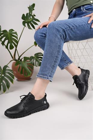 Mammamia D25YA 85 Siyah Hakiki Soft Deri Kadın Ayakkabı