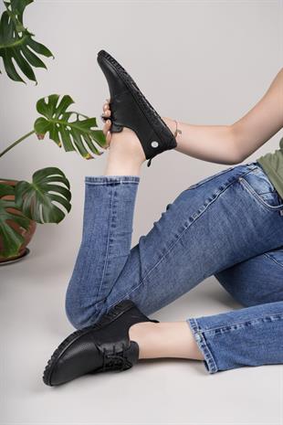 Mammamia D25YA 85 Siyah Hakiki Soft Deri Kadın Ayakkabı