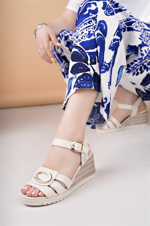 Mammamia D25YS 2775 Kemik Hakiki Deri Dolgu Kadın Sandalet