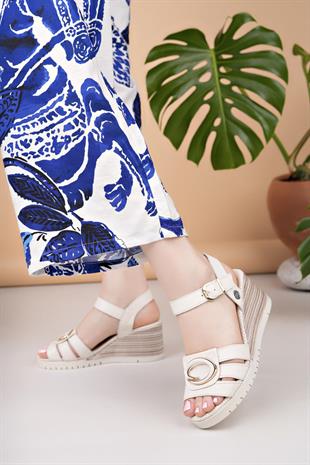 Mammamia D25YS 2775 Kemik Hakiki Deri Dolgu Kadın Sandalet