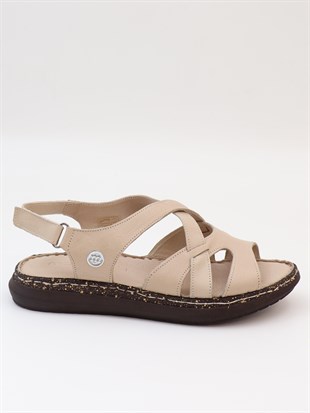 Mammamia D26YS 2720 Bej Hakiki Deri Günlük Kadın Sandalet