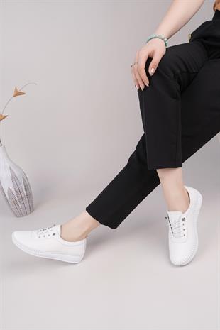 Maria 200-90 Beyaz Hakiki Soft Deri Günlük Kadın Ayakkabı