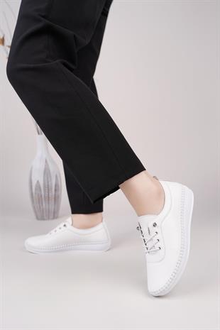 Maria 200-90 Beyaz Hakiki Soft Deri Günlük Kadın Ayakkabı
