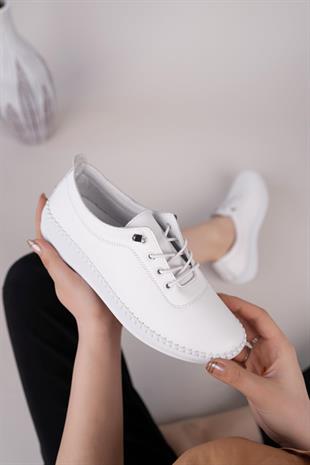 Maria 200-90 Beyaz Hakiki Soft Deri Günlük Kadın Ayakkabı