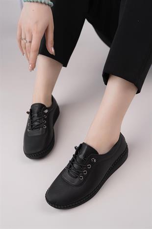 Maria 200-90 Siyah Hakiki Soft Deri Günlük Kadın Ayakkabı