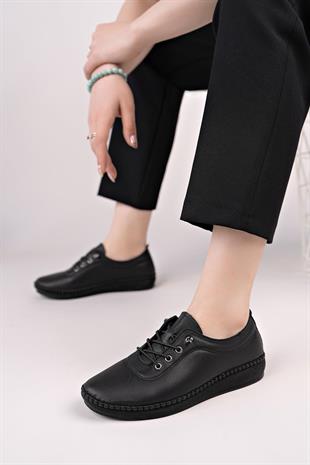 Maria 200-90 Siyah Hakiki Soft Deri Günlük Kadın Ayakkabı