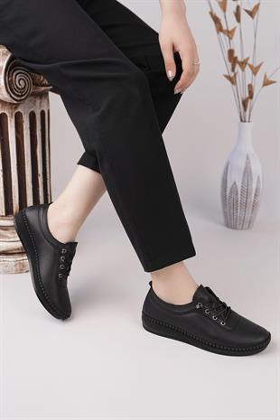 Maria 200-90 Siyah Hakiki Soft Deri Günlük Kadın Ayakkabı
