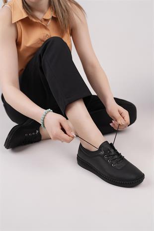 Maria 200-90 Siyah Hakiki Soft Deri Günlük Kadın Ayakkabı