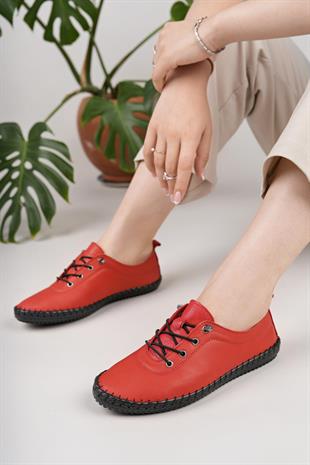 Maria 300 Kırmızı Hakiki Soft Deri Günlük Kadın Ayakkabı