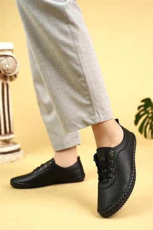 Maria 300 Siyah Hakiki Soft Deri Günlük Kadın Ayakkabı