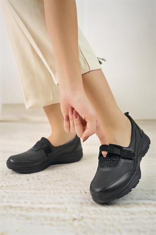 Mariotto 017-Ç Siyah Hakiki Deri Anatomik Kadın Şeker Ayakkabısı