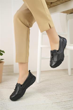 Mariotto 024 Siyah Hakiki Deri Anatomik Kadın Şeker Ayakkabısı