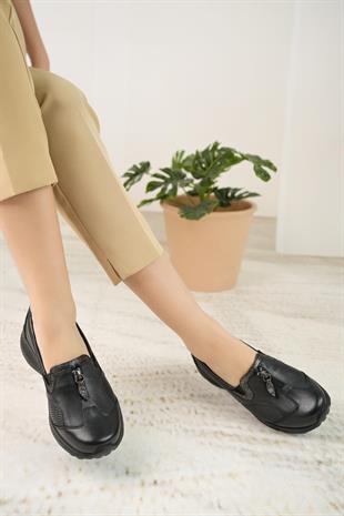 Mariotto 024 Siyah Hakiki Deri Anatomik Kadın Şeker Ayakkabısı