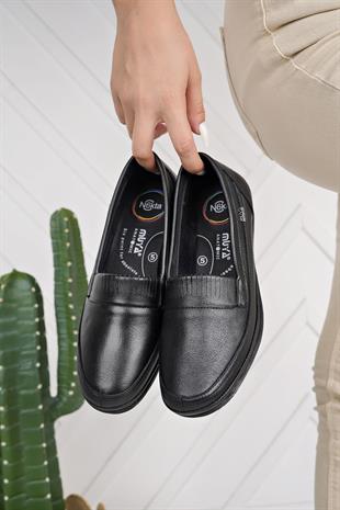 Muya 321784 Siyah Hakiki Deri 6 Nokta Kadın Ayakkabı