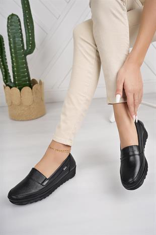 Muya 321784 Siyah Hakiki Deri 6 Nokta Kadın Ayakkabı