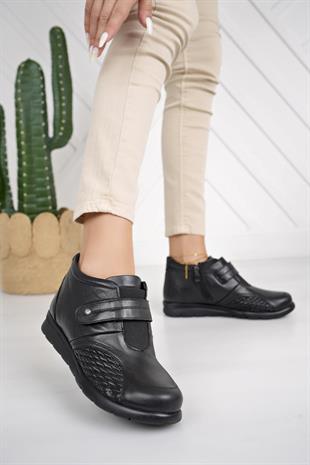 Muya 323814 Siyah Hakiki Deri Cırtlı-Fermuarlı 6 Nokta Kadın Bot