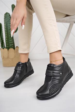 Muya 323814 Siyah Hakiki Deri Cırtlı-Fermuarlı 6 Nokta Kadın Bot