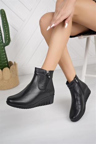 Muya 324804 Siyah Hakiki Deri Çift Fermuarlı 6 Nokta Kadın Bot