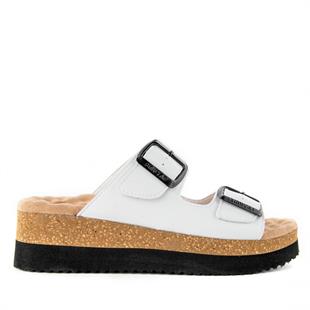 Muya Recast 33235 Beyaz Tokalı Mantar Tabanlı Kadın Terlik