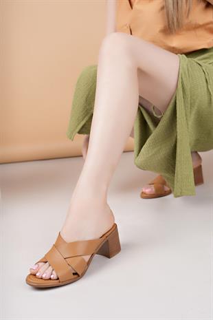 MyShoes 2115 Taba Hakiki Soft Deri Kadın Terlik