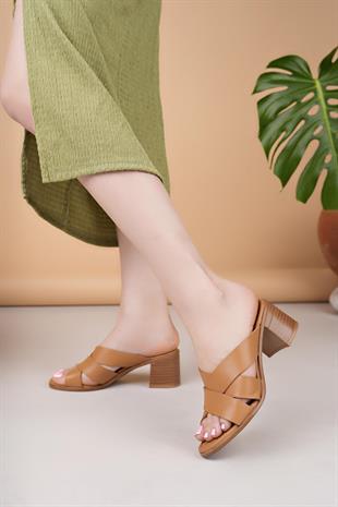 MyShoes 2115 Taba Hakiki Soft Deri Kadın Terlik