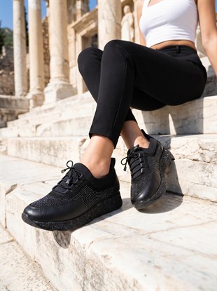 Nesil Shoes Acr 15 Siyah Taşlı Strech Kadın Ayakkabı
