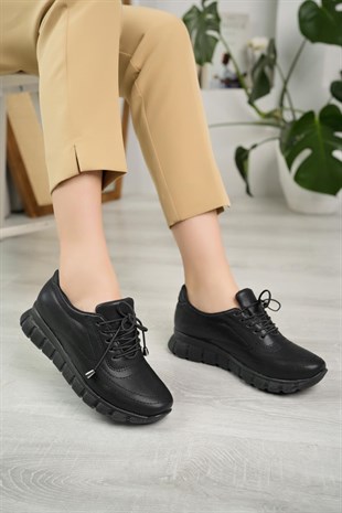 Nesil Shoes Acr 40 Siyah Simli Lastik Bağlı Kadın Ayakkabı